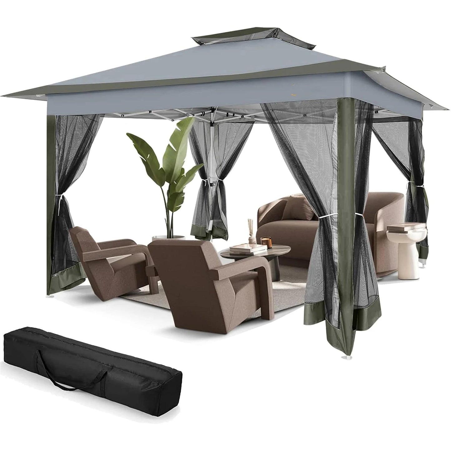 Paviljoen – Tuinpaviljoen – Partytent – Overkapping – Schaduwdoek – Waterafstotend – UV-Bescherming - 3 x3 Meter - Donkergrijs - QUORE