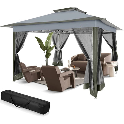Paviljoen – Tuinpaviljoen – Partytent – Overkapping – Schaduwdoek – Waterafstotend – UV-Bescherming - 3 x3 Meter - Donkergrijs - QUORE