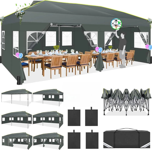Pop-Up Tent – Partytent – Tuin Tent – Markt Tent – Waterdicht 210D Oxford Polyester – Verstelbare Hoogte – UPF 50+ Zonbescherming - Grijs - QUORE