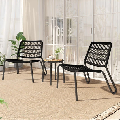 MERAX Bistro Set 3-TLG. -Galvanized steel balcony furniture & hand-braided rope, solid wood table, chairs 160 kg load capacity