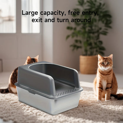 RVS Kattenbak - Kattentoilet Roestvrijstaal - Kattenbak - Open kattenbak - Geurvrij - met Kattenbakschep en Zandpad - 51x36x30cm - voor Katten - Grijs