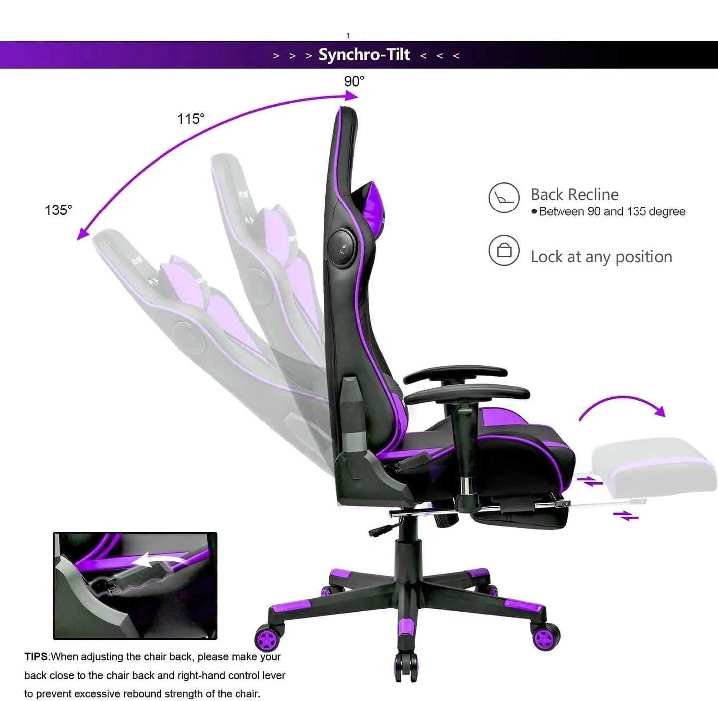 Gamingstoel – Gamestoel – Bureaustoel – Gaming Chair – Racestoel – Bluetooth Speakers – Verstelbare Voetensteun & Armleuningen