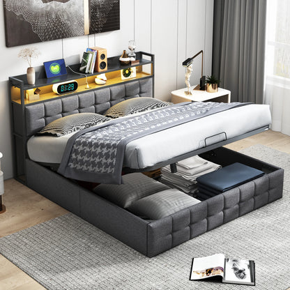 Gestoffeerd Bed – Bedframe Met Opbergruimte – Slaapbed – Eenpersoonsbed – Tweepersoonsbed – PU Materiaal – Gasdrukveren Opbergruimte – 140x200 cm