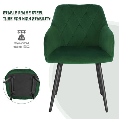 Eetkamerstoel – Bureaustoel – Stoel Met Armleuning – Scandinavische Stoel – Metalen Poten – Velvet Bekleding – Ergonomisch Design - Donkergroen - QUORE