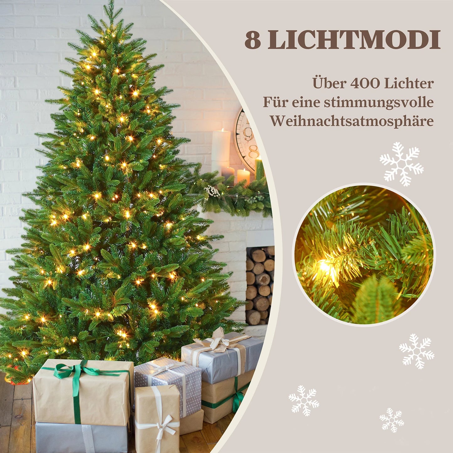 Witte Kunstkerstboom – Kunstkerstboom – Nepkerstboom – Kerstboom LED – Sneeuweffect Boom – 210 cm Hoogte – 350 Warm Witte LED’s – 1348 Takken – Duurzame PE+PVC Naalden – Inklapbaar Metalen Standaard