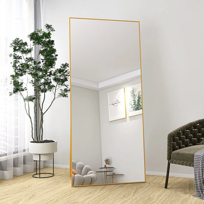 Staande Spiegel – Full Body Spiegel – Grote Spiegel – Vloerspiegel – Goudkleurige Spiegel – 180 x 80 cm – Versterkt Glas – Stevig Metalen Frame - QUORE