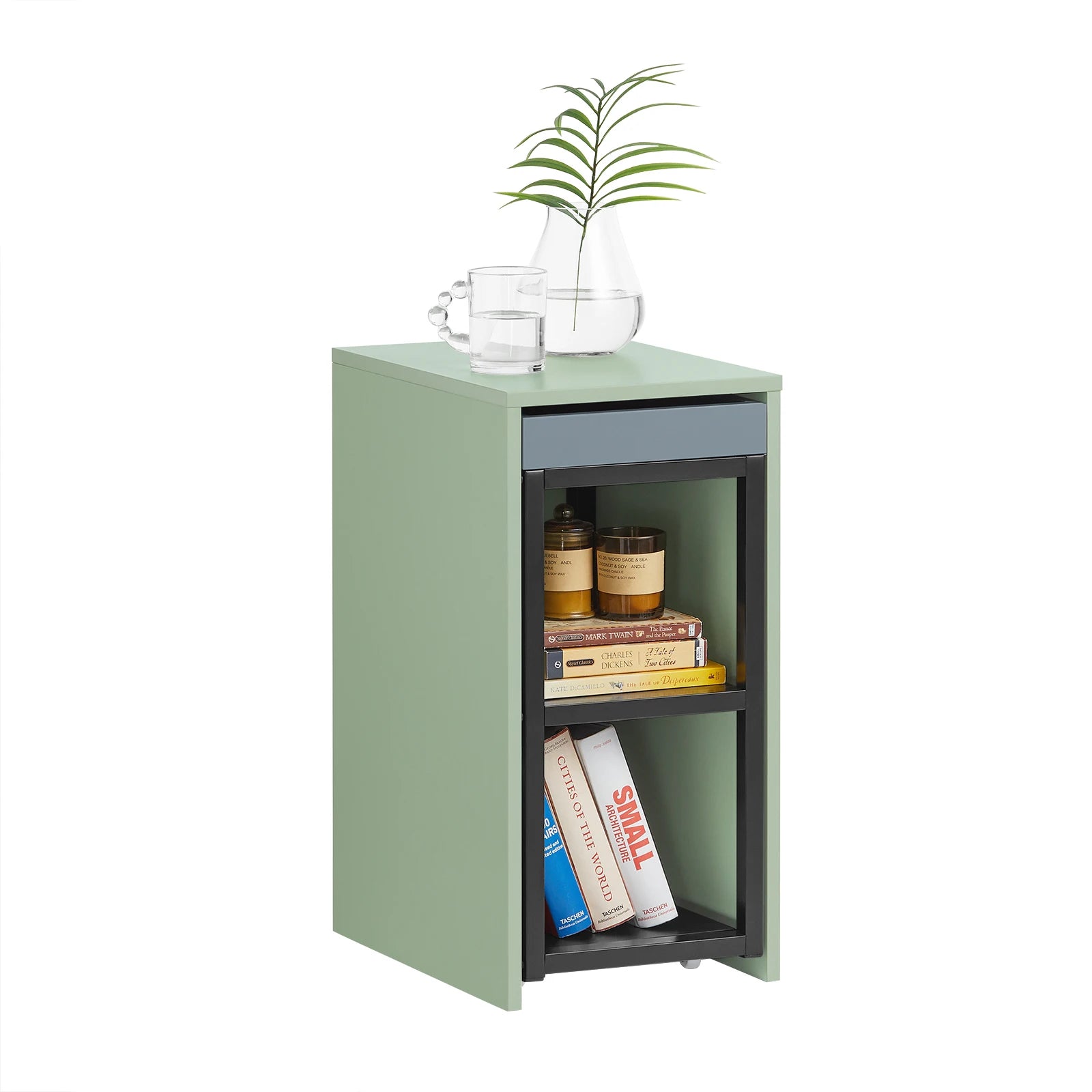 Bijzettafel set – Bijzettafel – Koffietafel – Laptoptafel – Nachtkastje – Groen – Compact en Stapelbaar – MDF Blad met Zwart Metalen Frame - QUORE