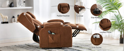 Elektrische Relaxfauteuil – Relaxstoel – Liftsysteem – Massagefauteuil – Verstelbare Rugleuning – Warmtefunctie – Draaglast 150 Kg - 75 x 83 x 100 cm - Bruin - QUORE