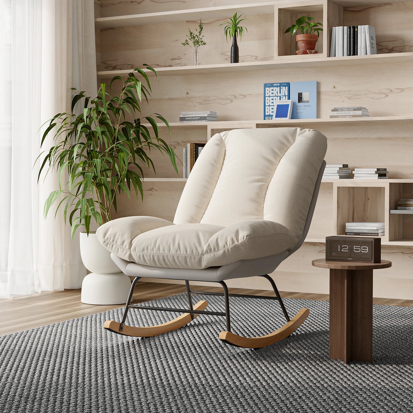 Schommelstoel – Wiegstoel – Relaxstoel – Lounge Stoel – Ademend Katoen-Linnen – Verstelbare Rugleuning – Stevig Metalen Frame