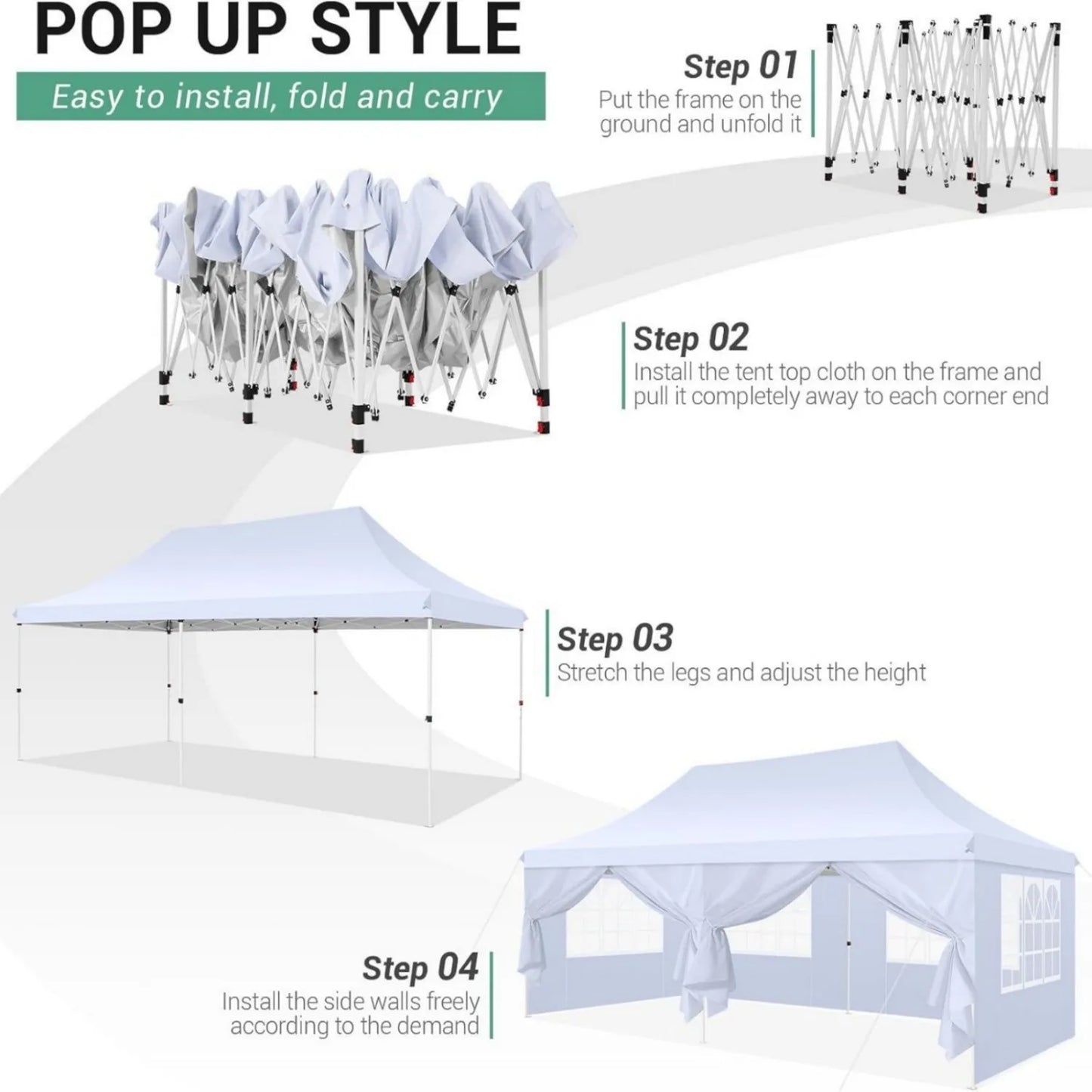 Partytent – Tuinklok – Tuinoverkapping – Pavilion – Overkapping – Waterdicht Oxford Stof – Verstelbare Hoogte – Afneembare Zijwanden - Wit