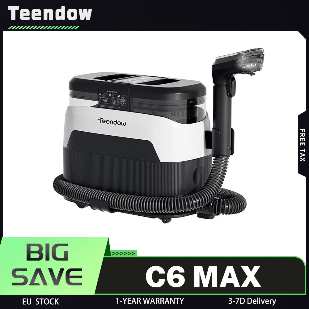 Teendow C6 MAX 3-In-1 Upholstery and Carpet Cleaner, 1650W Steam, 12000Pa Suction, Dual Tanks, Pet-Friendly, Multiple Nozzles