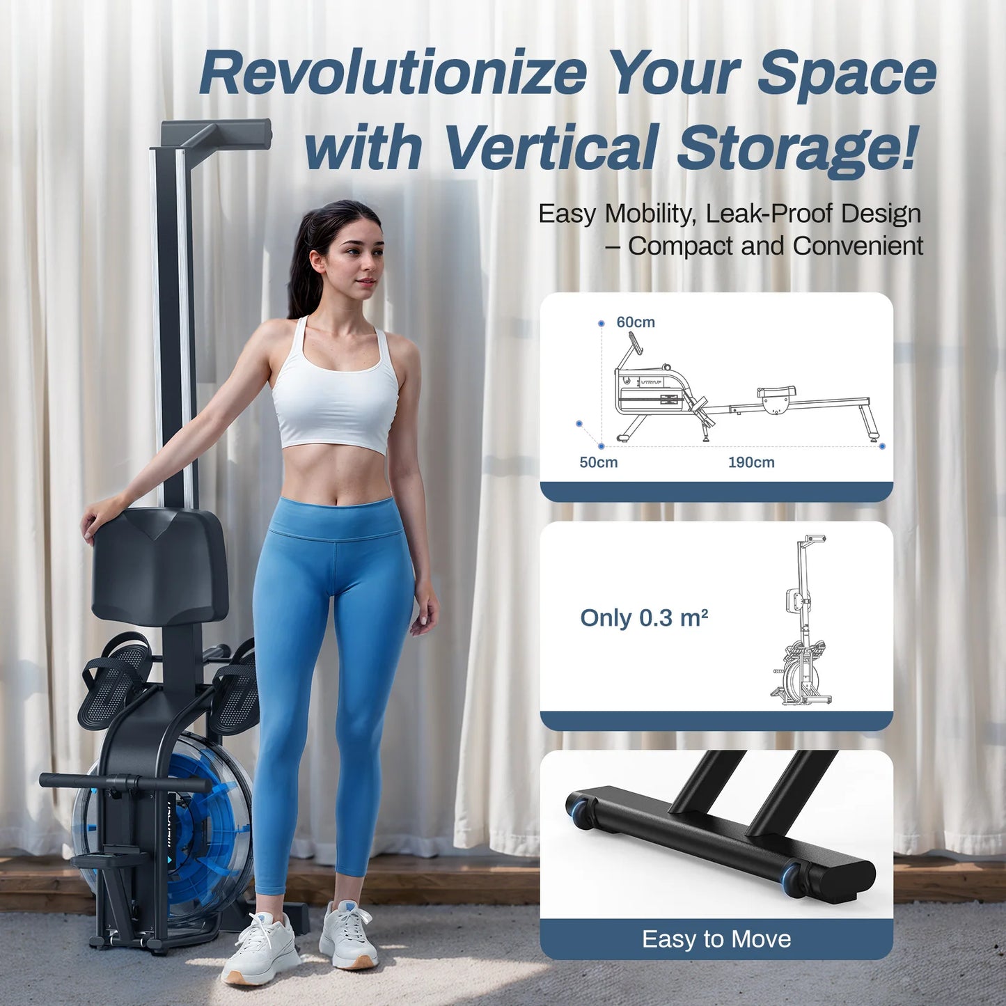 Waterroeimachine – Roeitrainer – Fitness Roeier – Cardiotrainer – Indoor Rower – Natuurlijke Waterweerstand – Bluetooth Trainingsmonitor - QUORE