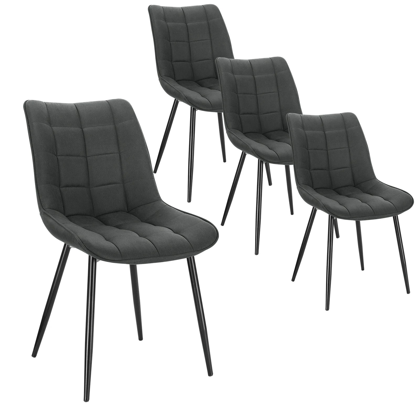 Eetkamerstoelen – Bureaustoelen – Makeup Stoelen – Stoelen Set 4 – Ergonomisch Design – Metalen Poten - Stof Antraciet - QUORE