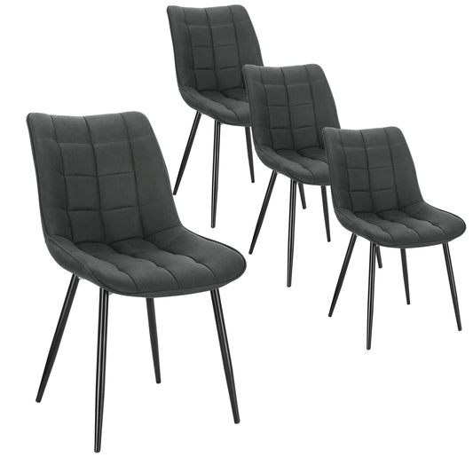 Eetkamerstoelen – Bureaustoelen – Makeup Stoelen – Stoelen Set 4 – Ergonomisch Design – Metalen Poten - Stof Antraciet - QUORE