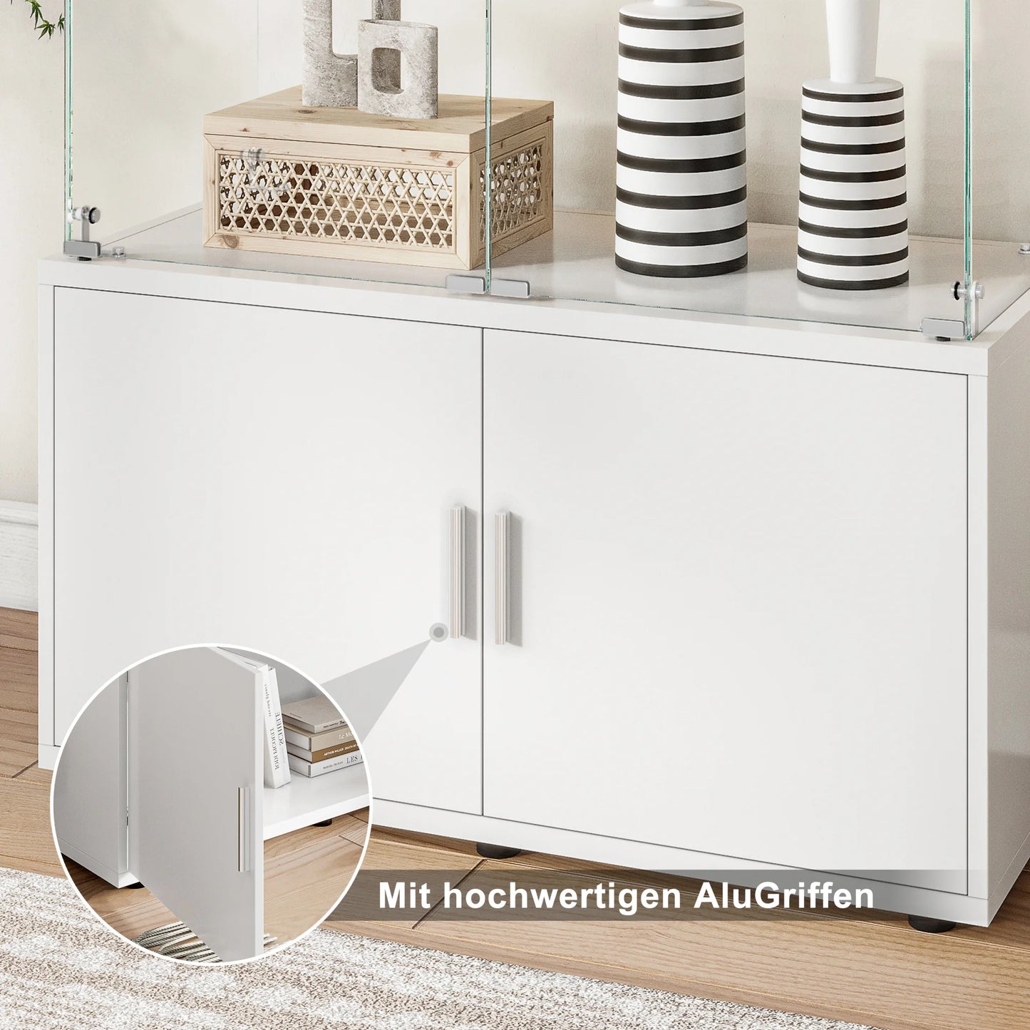 Glazen Vitrine – Displaykast – Showkast – Opbergkast – Collectiekast – LED-Verlichting – 4 Deuren & 3 Planken – Hoogwaardig Gehard Glas & Metaal – Modern Design