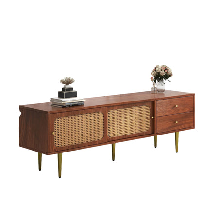 Modern TV-Meubel – Tv-Kast – Videomeubel – Opbergmeubel – Walnootkleur – Schuifdeuren – Kabelbeheer - 160x40x60 cm - Bruin
