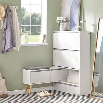 Schoenenkast – Schoenenrek – Schoenentoren – Schoenopberger – Schoenbank – Wit – Compact 24 cm Diep – Inclusief Zitbank Tot 100 kg Belastbaar