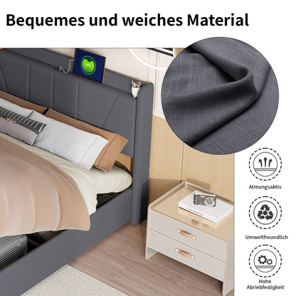 Bed Met Opbergruimte – Tweepersoonsbed – Slaapbank – Opbergbed – Hydraulisch Bed – 160x200 cm – Houten Frame – Hydraulisch Liftmechanisme