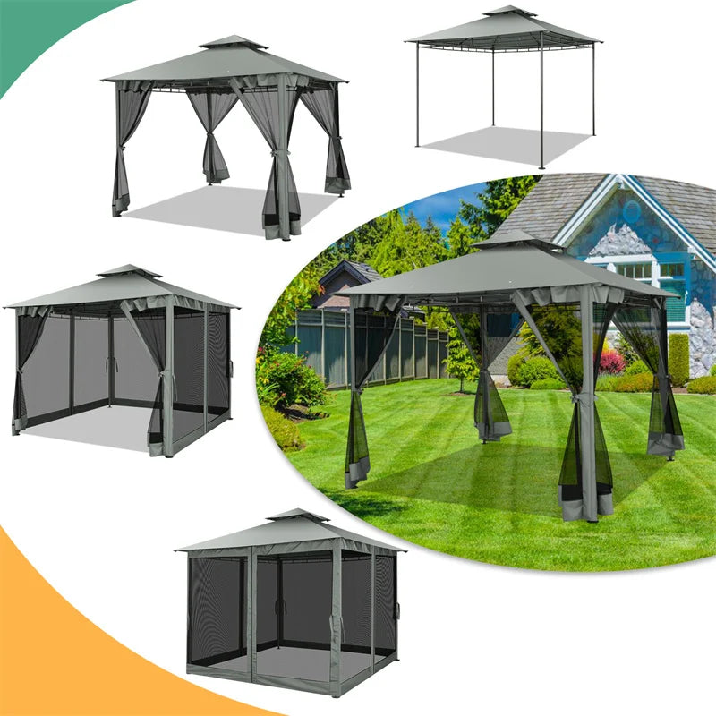 Tuinpaviljoen – Overkapping – Tuinkamer – Buitenverblijf – Zonwering – Stevig Stalen Frame – Waterafstotend Polyester Doek - Grijs
