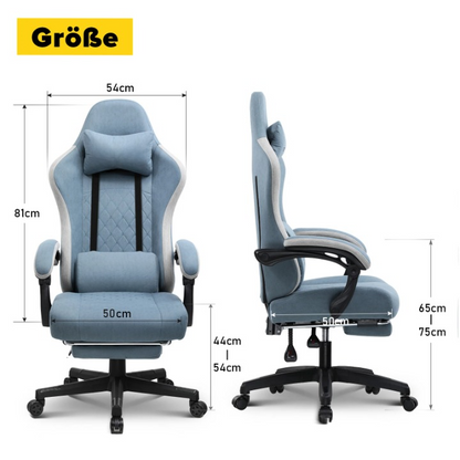 Gaming Stoel - Bureaustoel - Swivel Stoel - met Voetsteun - Hoofdsteun - Verstelbare - Rugleuning - Lendenkussen - Ergonomische - Draaibare - 55 x 50 x 130 cm - Lichtblauw - QUORE
