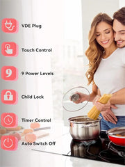 Induction hob - Induction Hob - Induction Cook Top - Induction Cooker - Electric Burner - Imet plug - 4 Zones - 60cm - Marble ceramic glass - 3500W - Touch Control - Timer - Safety lock - Black