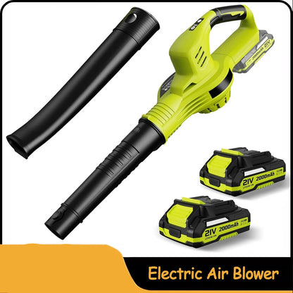 Bladblazer - Draadloze Bladblazer - Accu Bladblazer - 150 MPH - 3000W - 2 Snelheden - Sneeuwblazer - Stofzuiger Veegmachine - Accu Tuingereedschap - 2 Batterij - Groen/Geel