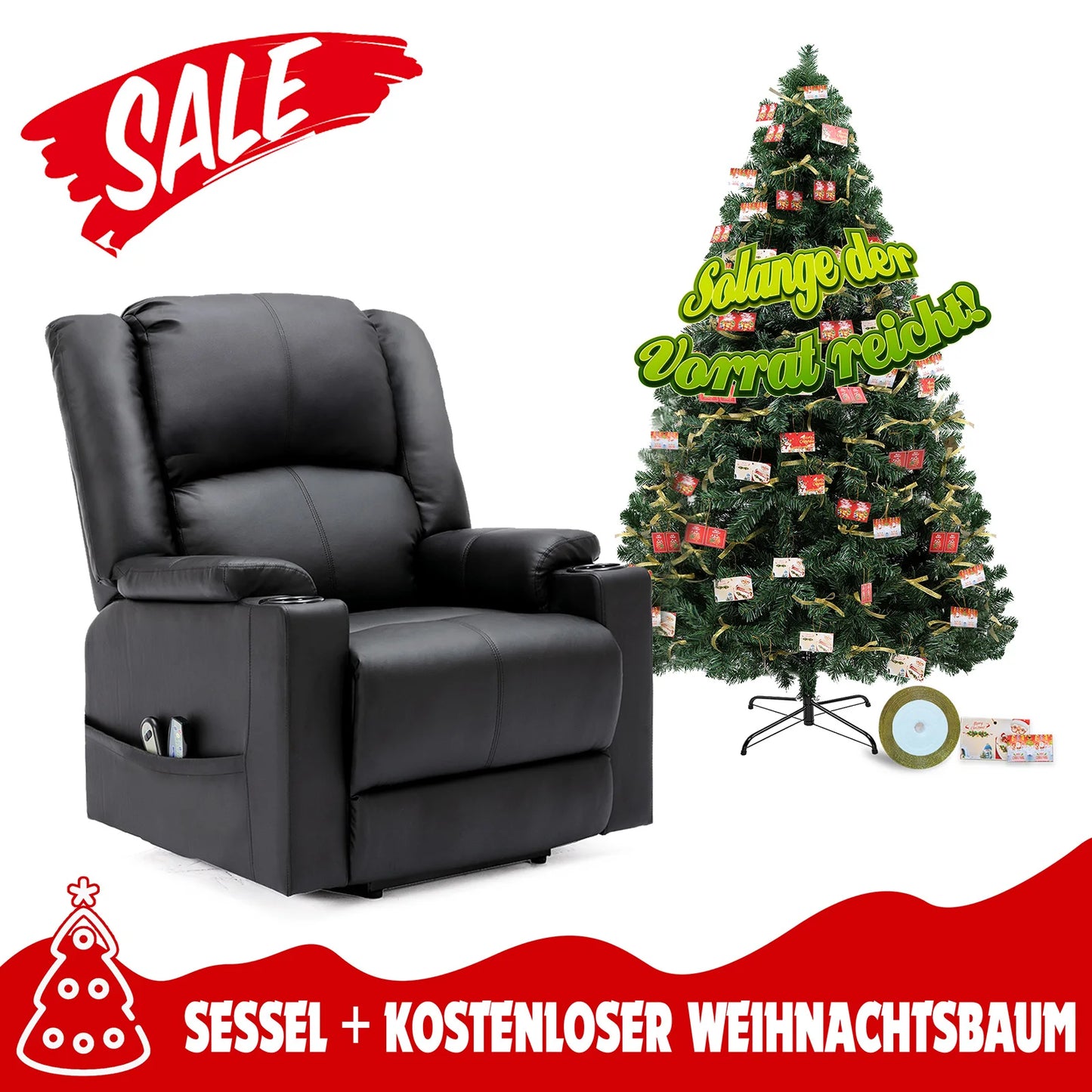 Relaxfauteuil – Relaxstoel – Fauteuil – TV-stoel – Loungefauteuil – Verstelbaar – Hoogwaardig schuim – Kunstkerstboom met metalen standaard