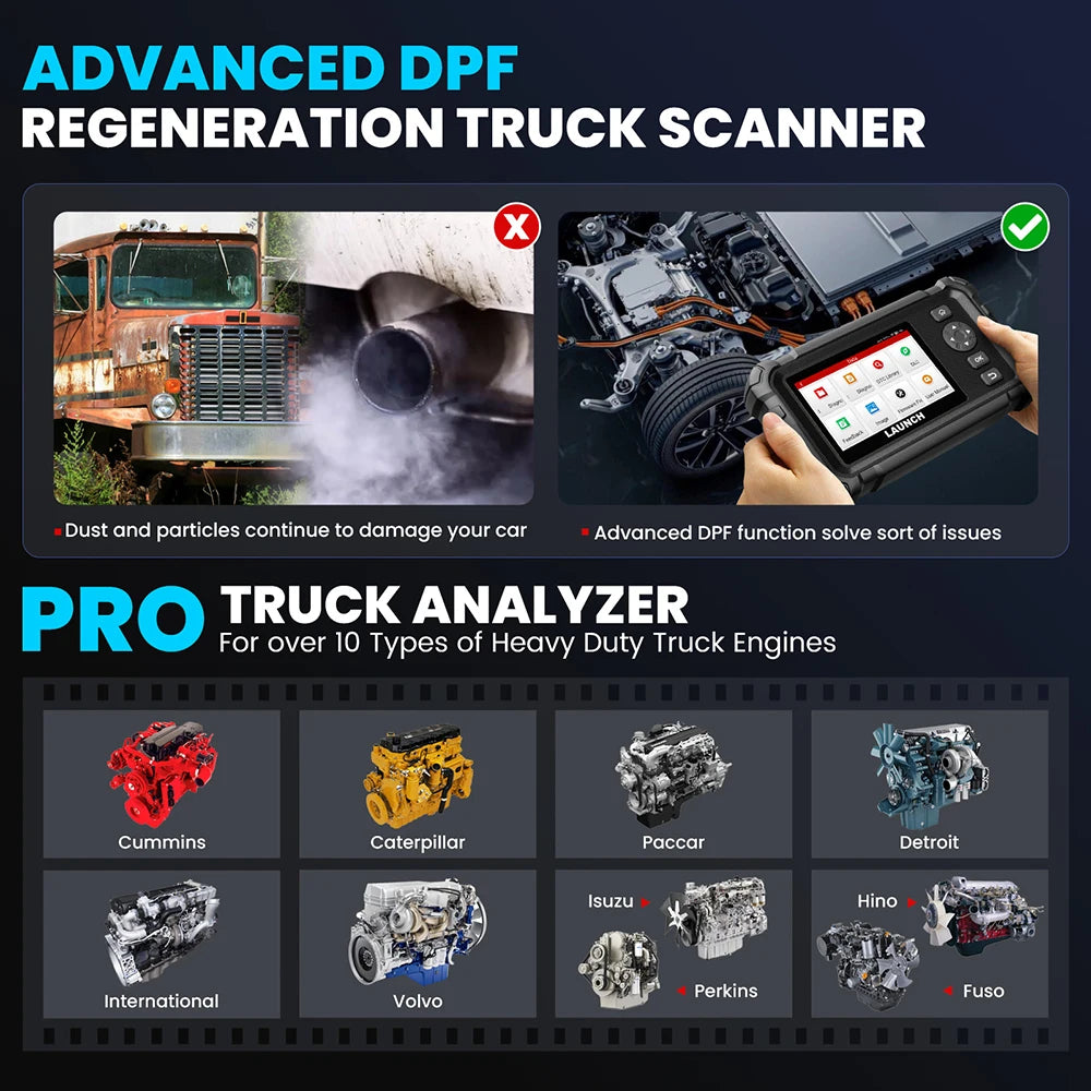 Truckdiagnosetool – Truck Scanner – Diagnoseapparaat – Foutcodelezer – OBD2 Scanner – Volledige Systeemdiagnose – 7 Resetfuncties & DPF Regeneratie