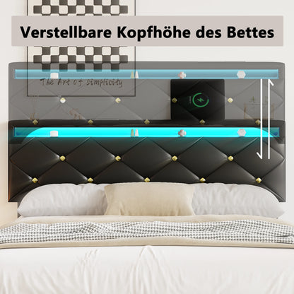 Tweepersoonsbed – Gestoffeerd Bed – 2-persoonsbed – Platformbed – Bedframe – 160x200 cm – Verstelbaar Hoofdeinde – Ingebouwde LED-verlichting