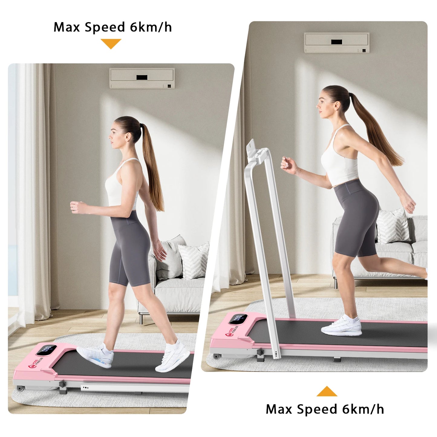 Loopband - Inklapbaar - 1-6 km/h - Wandelband - Pad - Wandel - Joggingmachine - met Afstandsbediening - 120 kg Gewichtslimiet - Thuisgymnastiek Eefening - Roze - QUORE