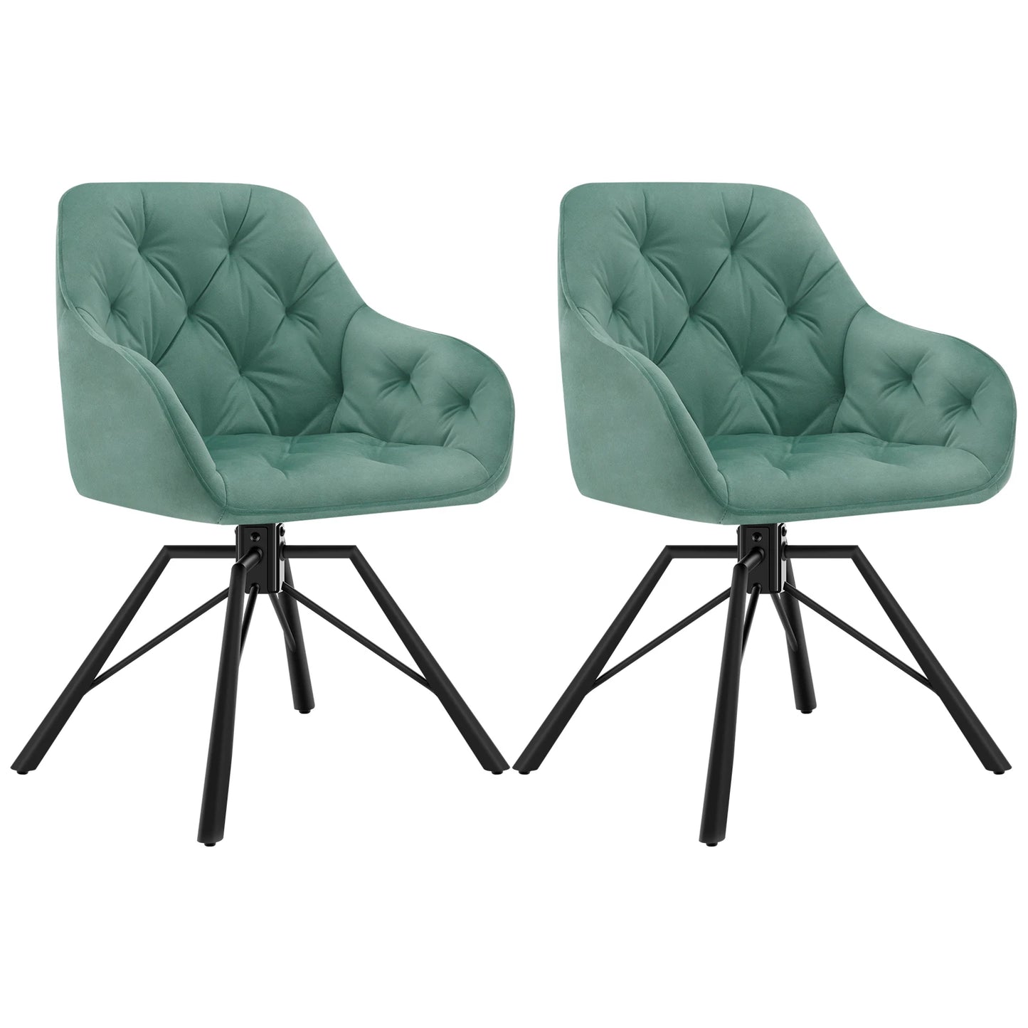 Draaibare Eetkamerstoelen – Set van 2 - Eetstoel – Bureaustoel – Leesstoel – Comfortstoel – Ergonomisch Design – 360° Draaibaar - Fluweel - Turkoois