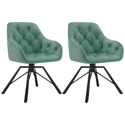 Draaibare Eetkamerstoelen – Set van 2 - Eetstoel – Bureaustoel – Leesstoel – Comfortstoel – Ergonomisch Design – 360° Draaibaar - Fluweel - Turkoois