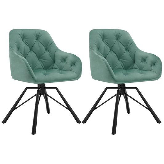 Draaibare Eetkamerstoelen – Set van 2 - Eetstoel – Bureaustoel – Leesstoel – Comfortstoel – Ergonomisch Design – 360° Draaibaar - Fluweel - Turkoois