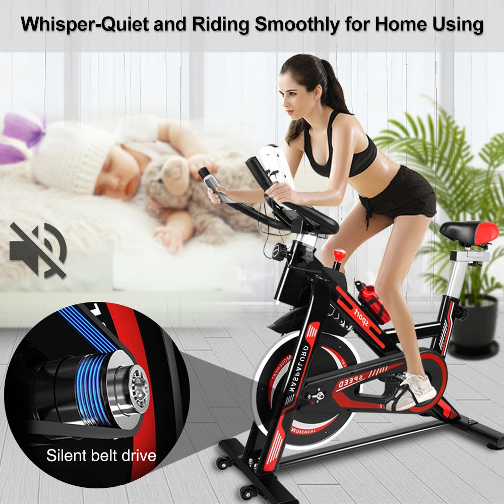 Hometrainer – Fitnessfiets – Conditiefiets – Cardiofiets – Stalen Constructie – Instelbare Weerstand – LCD-Display - Zwart-Rood 6KG - QUORE
