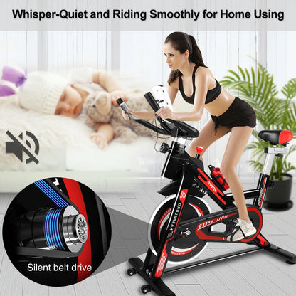Hometrainer – Fitnessfiets – Conditiefiets – Cardiofiets – Stalen Constructie – Instelbare Weerstand – LCD-Display - Zwart-Rood 6KG - QUORE