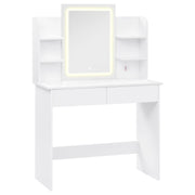Kaptafel - Make-up Tafel - Make up Tafel met Spiegel en Lampen - Verstelbare Helderheid - 2 USB Poorten - 2 Lades - 6 Opbergplanken - 90x135x40 cm - Wit