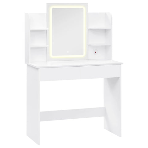 Kaptafel - Make-up Tafel - Make up Tafel met Spiegel en Lampen - Verstelbare Helderheid - 2 USB Poorten - 2 Lades - 6 Opbergplanken - 90x135x40 cm - Wit