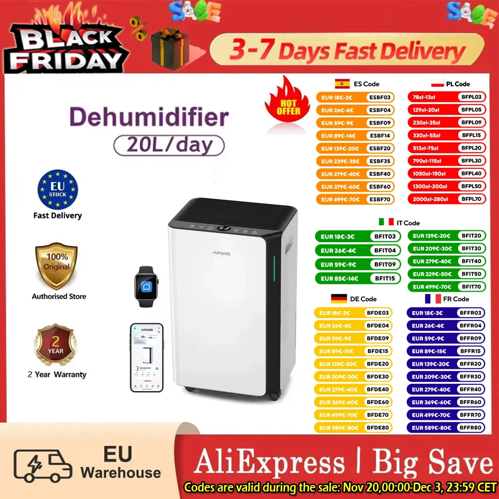 Luchtontvochtiger – Ontvochtiger – Vochtvreter – Air Dryer – Vochtbestrijder – 20L Capaciteit – Wifi App Bediening - QUORE