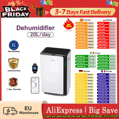 Luchtontvochtiger – Ontvochtiger – Vochtvreter – Air Dryer – Vochtbestrijder – 20L Capaciteit – Wifi App Bediening - QUORE