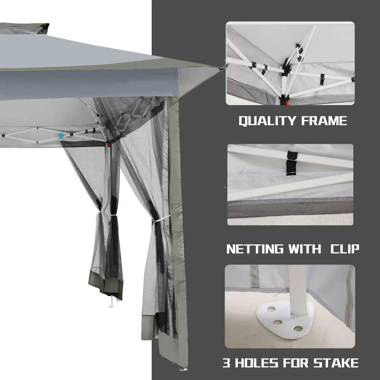 Prieel - Tuinprieel - Partytent - Tuintent - Pop-up Prieel - Stabiel - Vouwtent - met Muggengaas - Opvouwbaar - Waterdicht - Hoogte Verstelbaar - 50+UV-Bescherming - voor Tuin - Buiten - Achtertuin - Oxford-stof - 3 x 3 m - Donkergrijs - QUORE