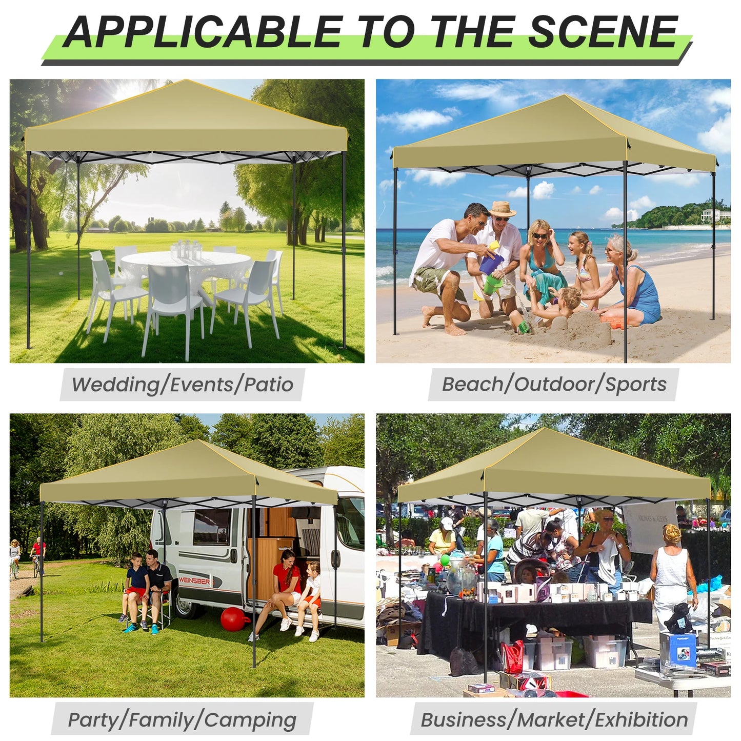 Opvouwbare Luifeltent – Tuin Tent – Partytent – Schaduwdoek – 3x3 Meter – Waterdicht Oxford Doek – Verstelbare Zijwanden - Khaki