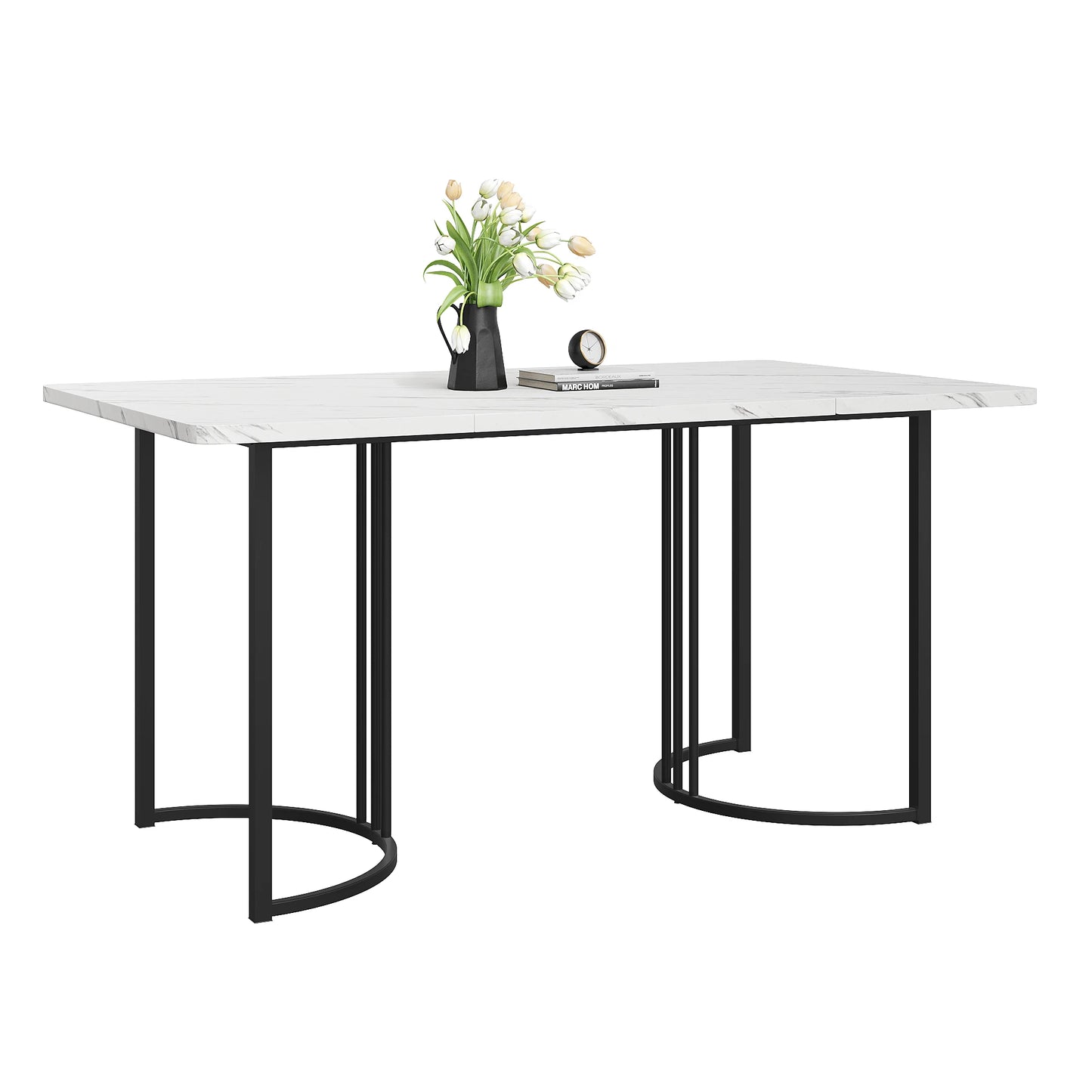 Eettafel – Tafel – Werktafel – Hobbytafel – Rechthoekige Tafel – Marmerpatroon – Verstelbare Poot - Wit