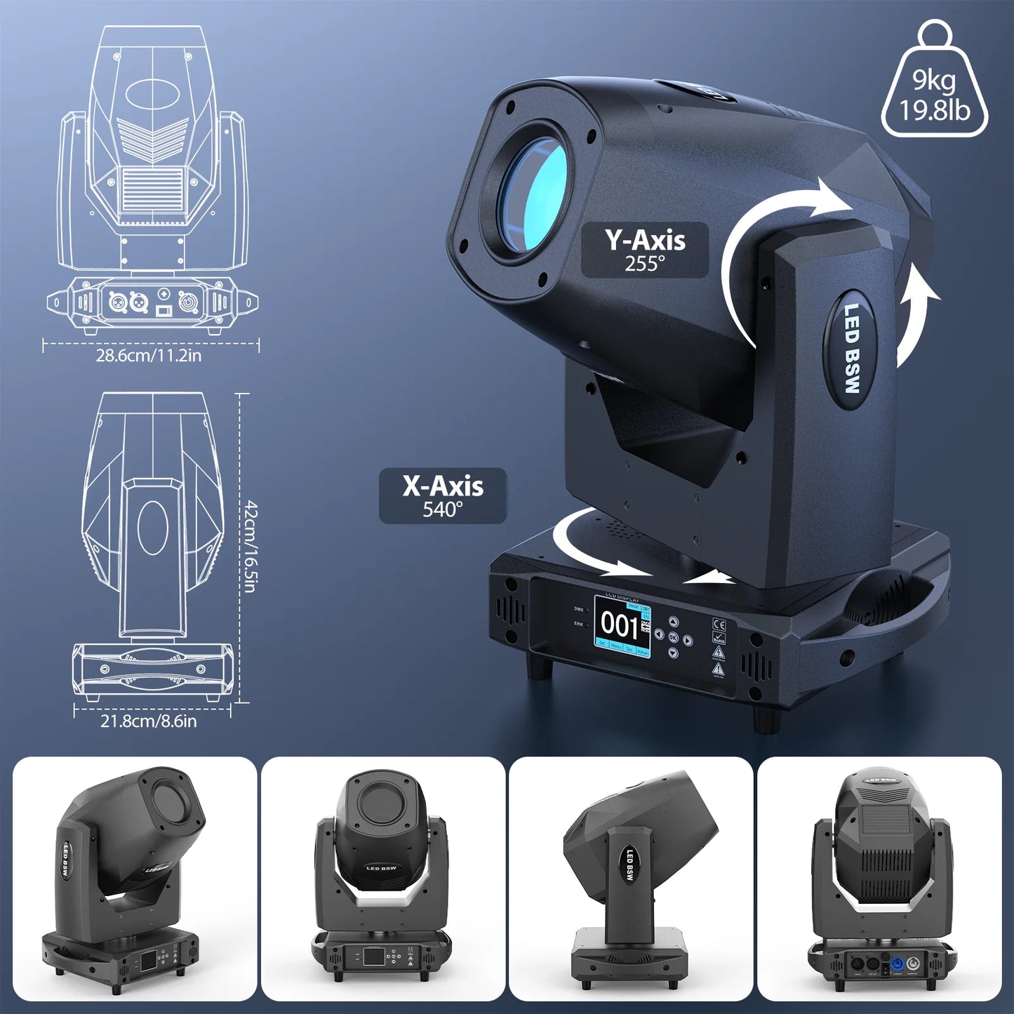200W LED Moving Head Licht – Podiumverlichting – Discobelichting – DJ Licht – Effectlamp – EU Plug – Zoomfunctie 8°-40° – 18CH DMX512 Controle