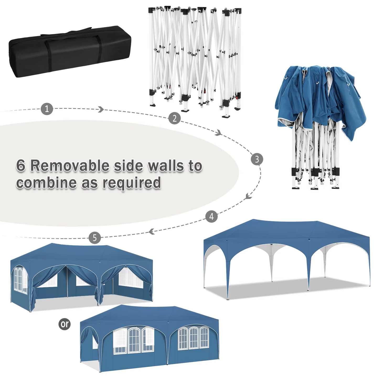 Paviljoen - Tuinpaviljoen - Partytent - Tuintent - Pop-up Kliksysteem - Stabiel - Opvouwbaar - Waterdicht - Winterbestendig - 50+UV-Bescherming - voor Tuin - Buiten - Achtertuin - 210D Oxford-doek - Ijzeren Buis - 3 x 6 m - Blauw