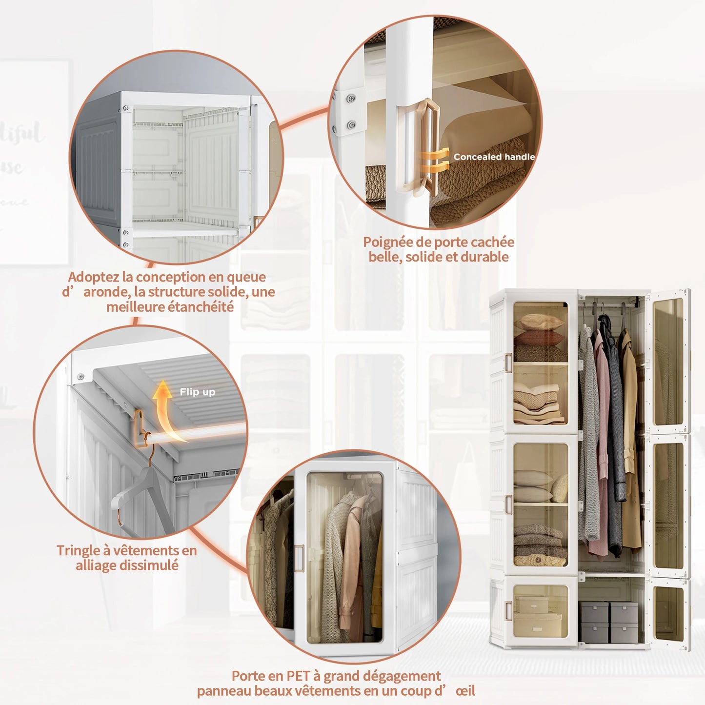 Rosahqnda Foldable closet Bedroom Wardrobe Wardrobes with Garment Rack Portable Multipurpose Cabinet storage