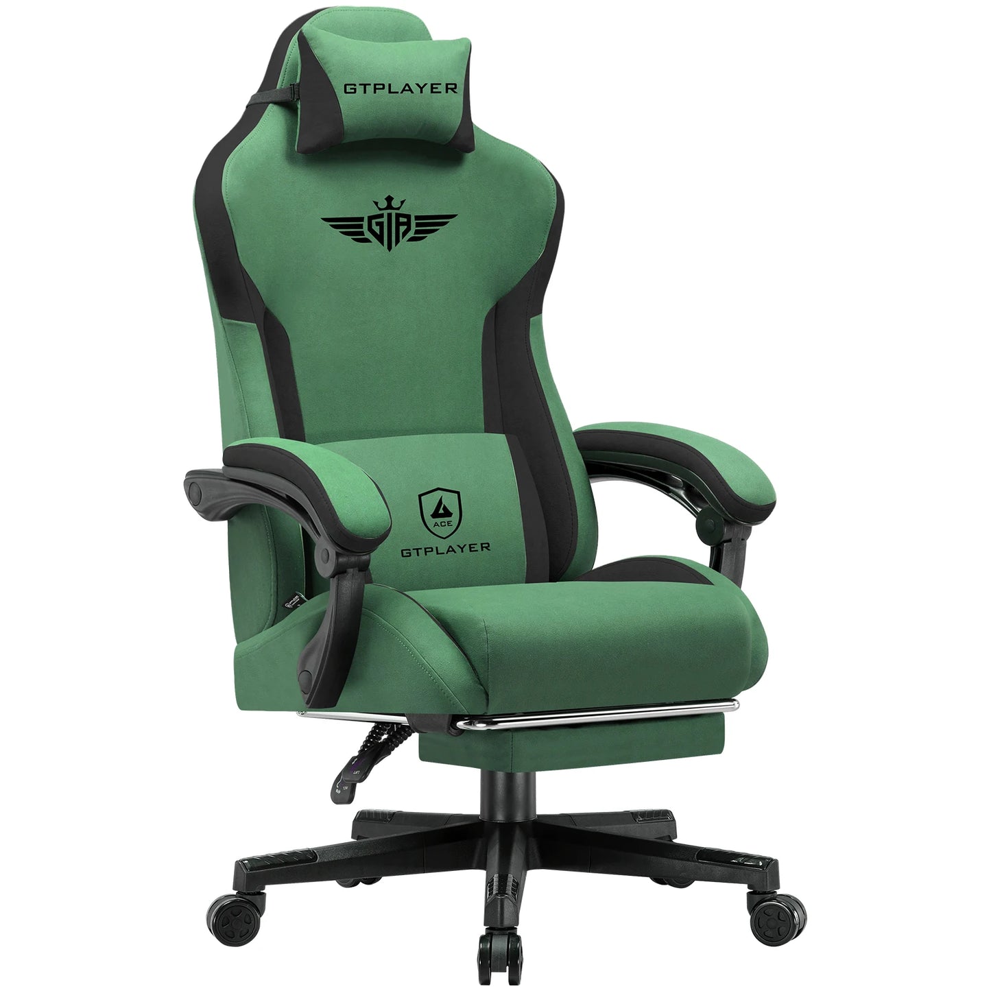 Gaming Stoel – Gamestoel – Gaming Chair – Game Stoel – Gamestoel – Ergonomisch Design – Verstelbare Rugleuning 165° – Ademend Groen Stof