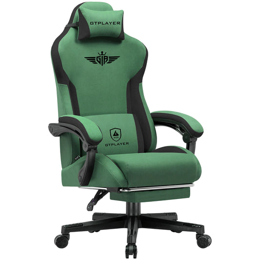 Gaming Stoel – Gamestoel – Gaming Chair – Game Stoel – Gamestoel – Ergonomisch Design – Verstelbare Rugleuning 165° – Ademend Groen Stof