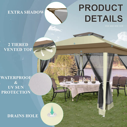 Paviljoen – Tuinpaviljoen – Partytent – Overkapping – Schaduwdoek – Waterafstotend – UV-Bescherming - 3 x3 Meter - Bruin - QUORE
