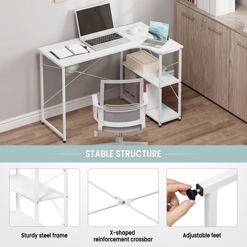 Table - Computer table - Computer desk - Laptop table - Office desk - Computer table L-shaped - 13 kg - Light oak and black and white