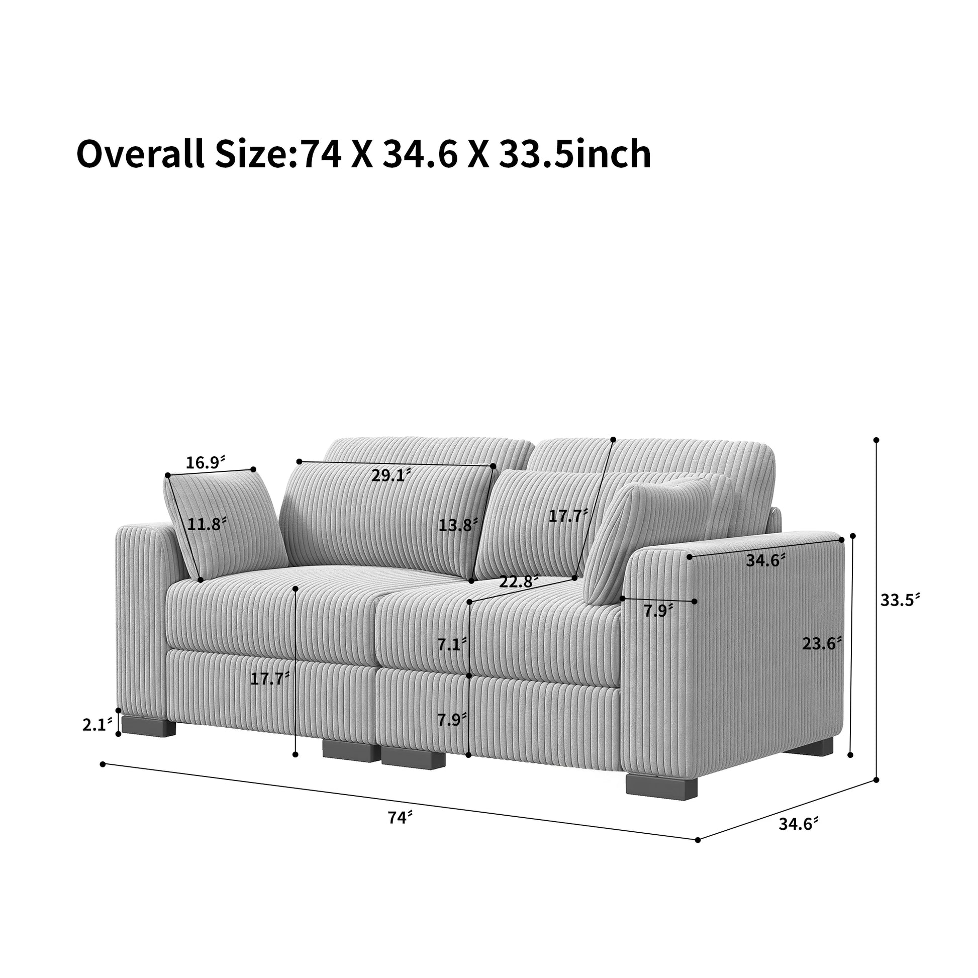 2-zits bank – tweezitsbank – sofa – zithoek – loveseat – modulaire opstelling – ribcorduroy bekleding – compact grijs design - QUORE